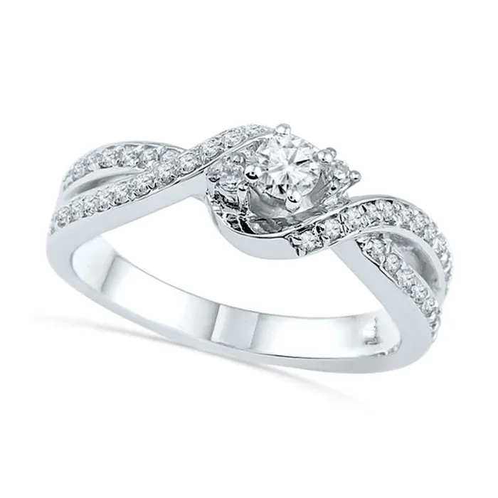 Rings Goldia 050 CT TW Natural Diamond Three Stone Slant Split Shank Ring in Solid 10K White Gold Rings Goldia 050 CT TW Natural Diamond Three Stone Slant Split Shank Ring in Solid 10K White Gold
