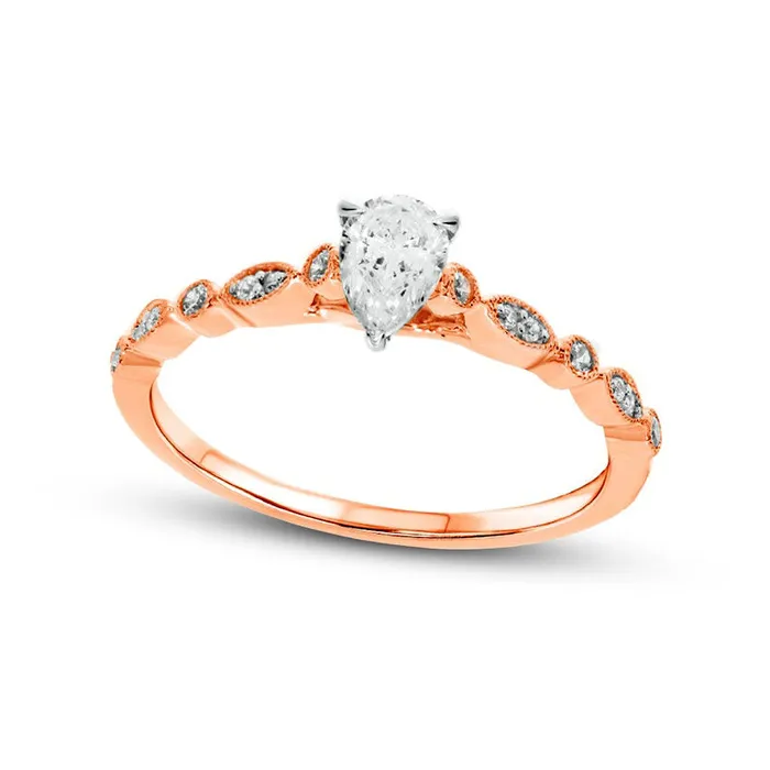 Rings Goldia 050 CT TW PearShaped Natural Diamond Antique VintageStyle Scallop Shank Engagement Ring in Solid 10K Rose Gold II2 Rings Goldia 050 CT TW PearShaped Natural Diamond Antique VintageStyle Scallop Shank Engagement Ring in Solid 10K Rose Gold II2
