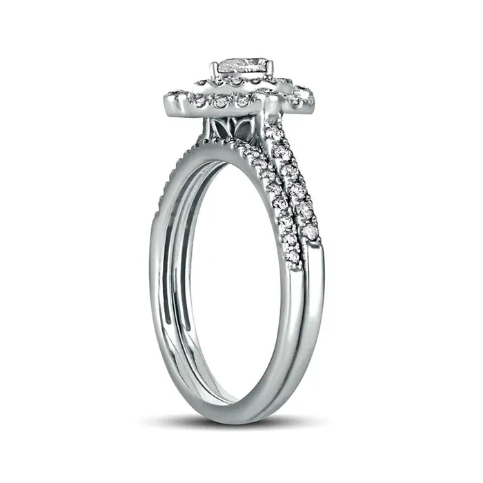 Rings Goldia 063 CT TW PearShaped Natural Diamond Double Frame Bridal Engagement Ring Set in Solid 10K White Gold Rings Goldia 063 CT TW PearShaped Natural Diamond Double Frame Bridal Engagement Ring Set in Solid 10K White Gold