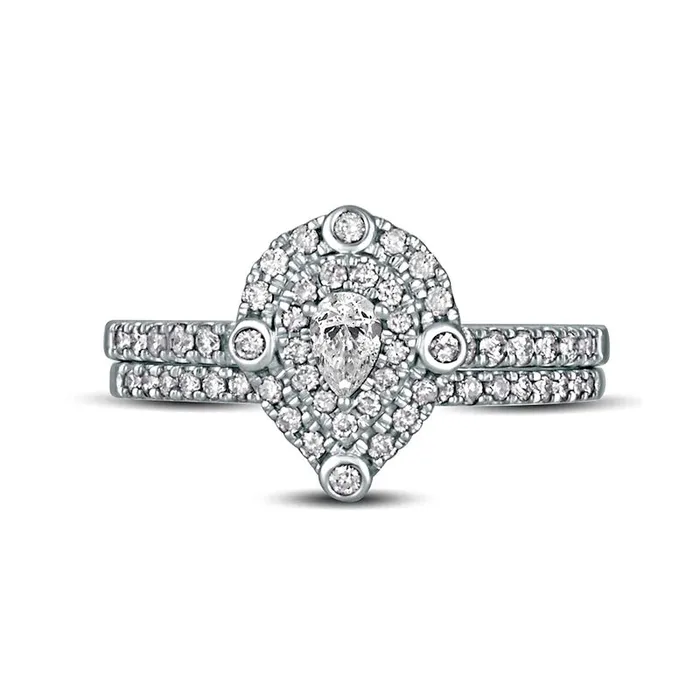 Rings Goldia 063 CT TW PearShaped Natural Diamond Double Frame Bridal Engagement Ring Set in Solid 10K White Gold Rings Goldia 063 CT TW PearShaped Natural Diamond Double Frame Bridal Engagement Ring Set in Solid 10K White Gold