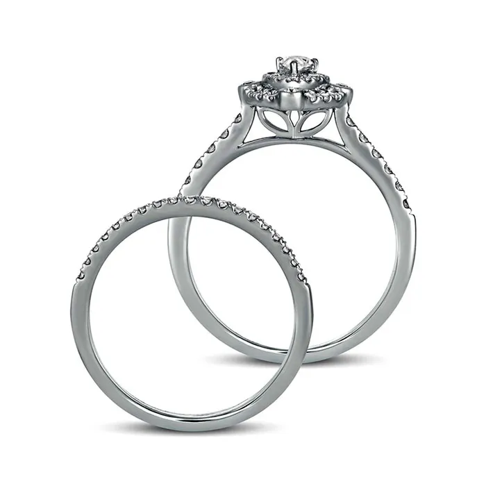 Rings Goldia 063 CT TW PearShaped Natural Diamond Double Frame Bridal Engagement Ring Set in Solid 10K White Gold Rings Goldia 063 CT TW PearShaped Natural Diamond Double Frame Bridal Engagement Ring Set in Solid 10K White Gold