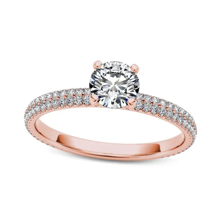 Rings Goldia 075 CT TW Natural Diamond Double Row Engagement Ring in Solid 14K Rose Gold Rings Goldia 075 CT TW Natural Diamond Double Row Engagement Ring in Solid 14K Rose Gold