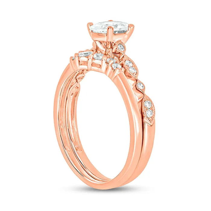 Rings Goldia 075 CT TW Oval Natural Diamond Contour Antique VintageStyle Bridal Engagement Ring Set in Solid 14K Rose Gold II2 Rings Goldia 075 CT TW Oval Natural Diamond Contour Antique VintageStyle Bridal Engagement Ring Set in Solid 14K Rose Gold II2
