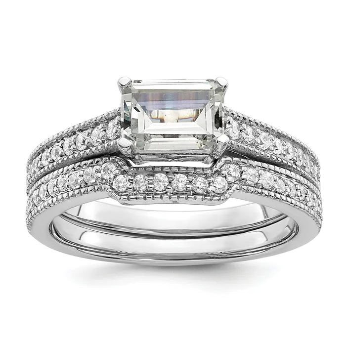 Rings Goldia 075ct CZ Solid Real 14k White East West 34ct Emerald Eng Dia Ring
