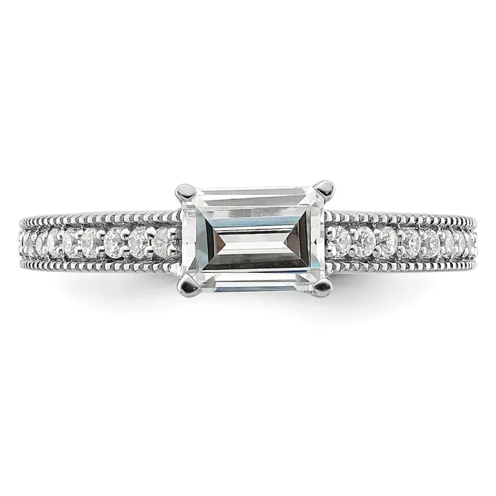 Rings Goldia 075ct CZ Solid Real 14k White East West 34ct Emerald Eng Dia Ring