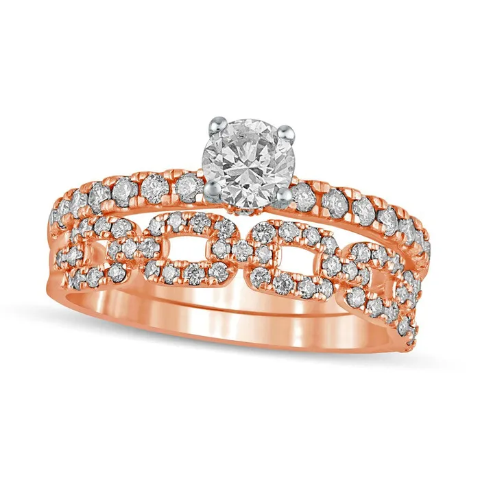 Rings Goldia 10 CT TW Natural Diamond Rolo Chain Link Bridal Engagement Ring Set in Solid 10K Rose Gold Rings Goldia 10 CT TW Natural Diamond Rolo Chain Link Bridal Engagement Ring Set in Solid 10K Rose Gold