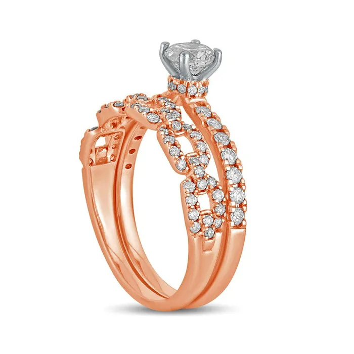 Rings Goldia 10 CT TW Natural Diamond Rolo Chain Link Bridal Engagement Ring Set in Solid 10K Rose Gold Rings Goldia 10 CT TW Natural Diamond Rolo Chain Link Bridal Engagement Ring Set in Solid 10K Rose Gold