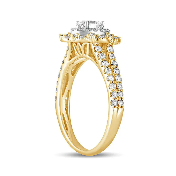 Rings Goldia 10 CT TW Oval Natural Diamond Double Scallop Frame Antique VintageStyle Engagement Ring in Solid 14K Gold Rings Goldia 10 CT TW Oval Natural Diamond Double Scallop Frame Antique VintageStyle Engagement Ring in Solid 14K Gold