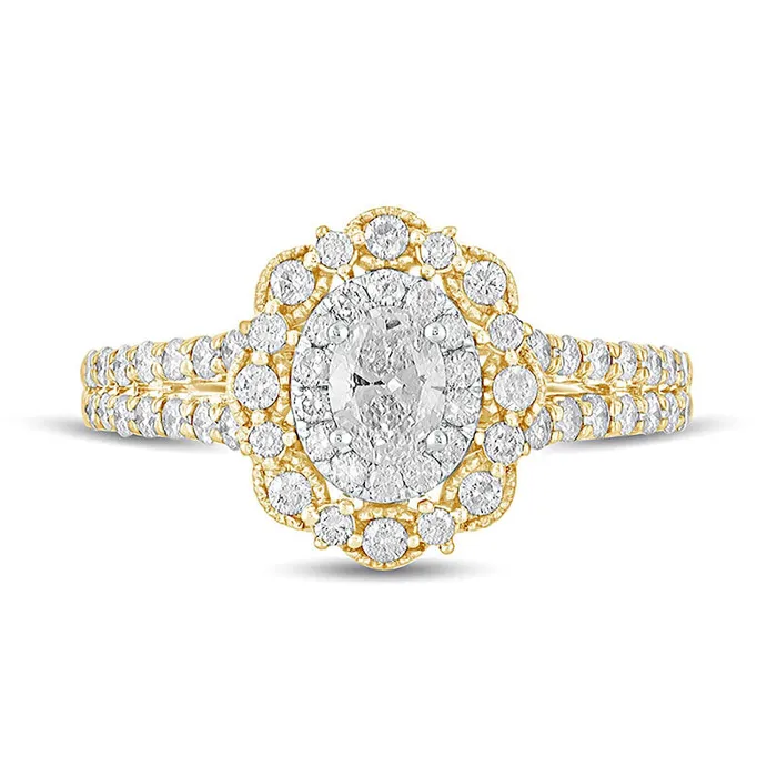 Rings Goldia 10 CT TW Oval Natural Diamond Double Scallop Frame Antique VintageStyle Engagement Ring in Solid 14K Gold Rings Goldia 10 CT TW Oval Natural Diamond Double Scallop Frame Antique VintageStyle Engagement Ring in Solid 14K Gold