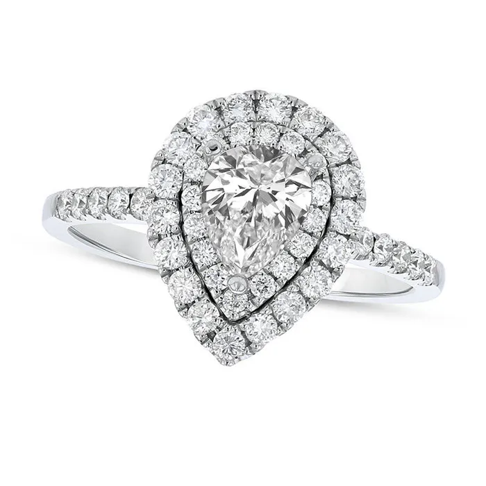 Rings Goldia 10 CT TW PearShaped Natural Diamond Double Frame Engagement Ring in Solid 18K White Gold HSI2 Rings Goldia 10 CT TW PearShaped Natural Diamond Double Frame Engagement Ring in Solid 18K White Gold HSI2