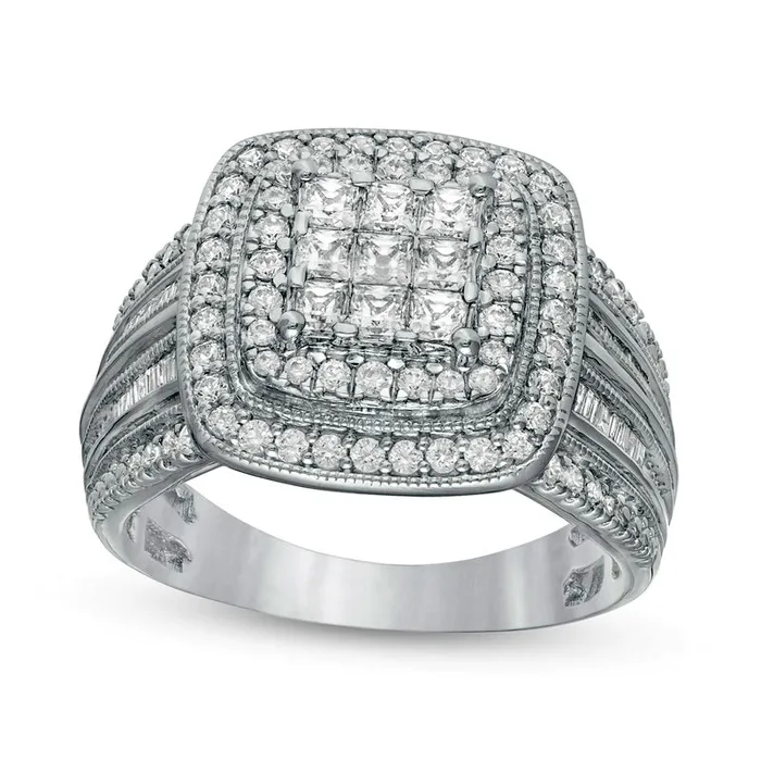 Rings Goldia 10 CT TW PrincessCut Composite Natural Diamond Antique VintageStyle Engagement Ring in Solid 10K White Gold Rings Goldia 10 CT TW PrincessCut Composite Natural Diamond Antique VintageStyle Engagement Ring in Solid 10K White Gold