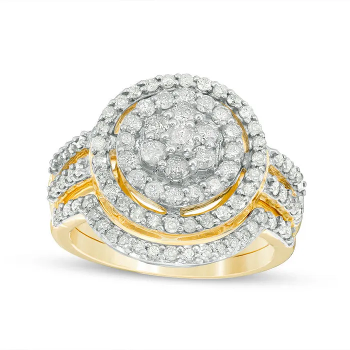 Rings Goldia 113 CT TW Composite Natural Diamond Double Frame Bridal Engagement Ring Set in Solid 10K Yellow Gold Rings Goldia 113 CT TW Composite Natural Diamond Double Frame Bridal Engagement Ring Set in Solid 10K Yellow Gold