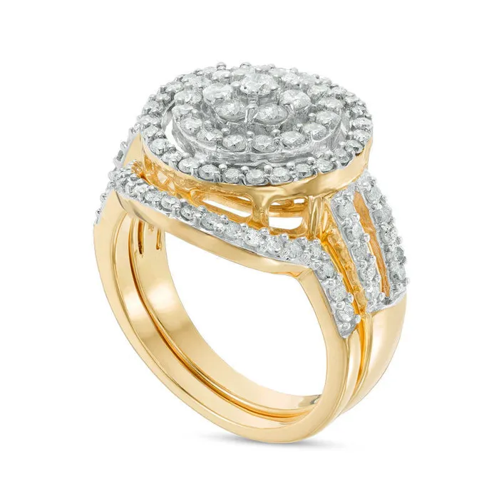 Rings Goldia 113 CT TW Composite Natural Diamond Double Frame Bridal Engagement Ring Set in Solid 10K Yellow Gold Rings Goldia 113 CT TW Composite Natural Diamond Double Frame Bridal Engagement Ring Set in Solid 10K Yellow Gold