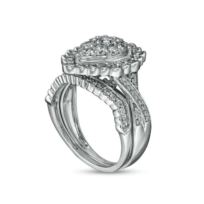 Rings Goldia 138 CT TW Composite PearShaped Natural Diamond Frame Scallop Edge Bridal Engagement Ring Set in Solid 10K White Gold Rings Goldia 138 CT TW Composite PearShaped Natural Diamond Frame Scallop Edge Bridal Engagement Ring Set in Solid 10K White Gold