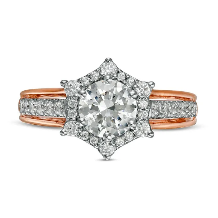 Rings Goldia 163 CT TW Natural Diamond Hexagon Frame Engagement Ring in Solid 10K Rose Gold Rings Goldia 163 CT TW Natural Diamond Hexagon Frame Engagement Ring in Solid 10K Rose Gold