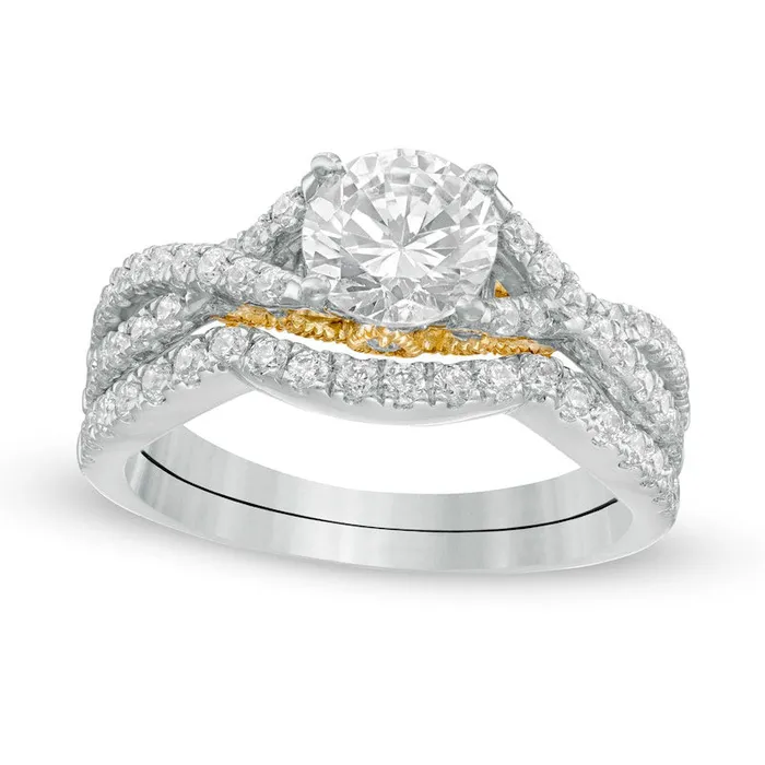 Rings Goldia 175 CT TW Natural Diamond CrissCross Split Shank Bridal Engagement Ring Set in Solid 10K TwoTone Gold Rings Goldia 175 CT TW Natural Diamond CrissCross Split Shank Bridal Engagement Ring Set in Solid 10K TwoTone Gold
