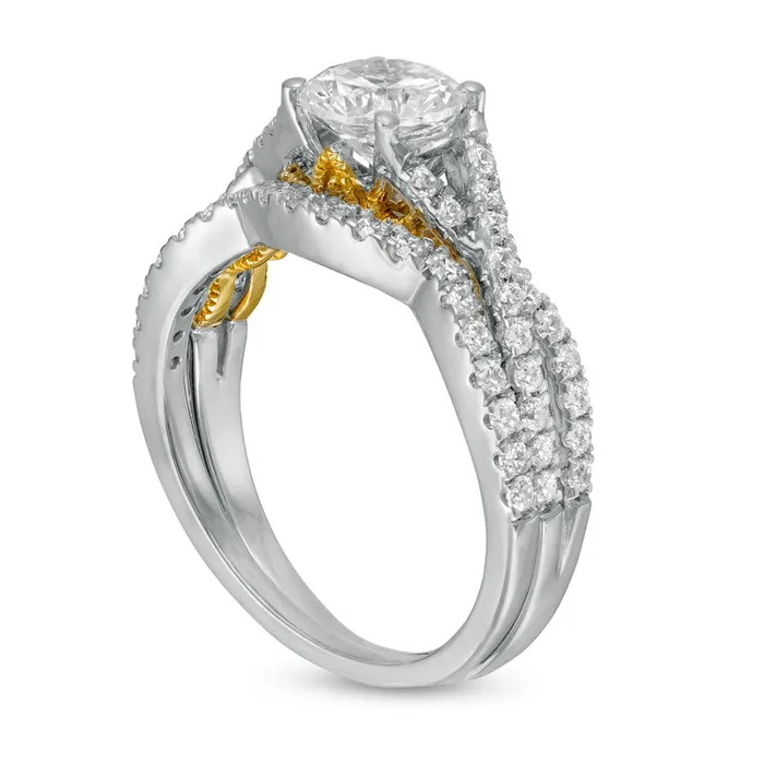 Rings Goldia 175 CT TW Natural Diamond CrissCross Split Shank Bridal Engagement Ring Set in Solid 10K TwoTone Gold Rings Goldia 175 CT TW Natural Diamond CrissCross Split Shank Bridal Engagement Ring Set in Solid 10K TwoTone Gold