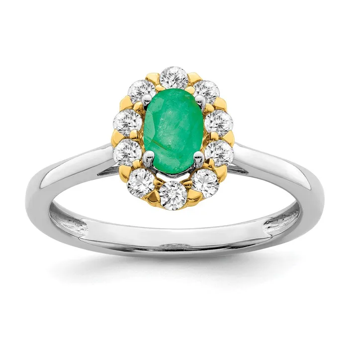 Rings Goldia 14k TwoTone Gold Emerald and Real Diamond Halo Ring