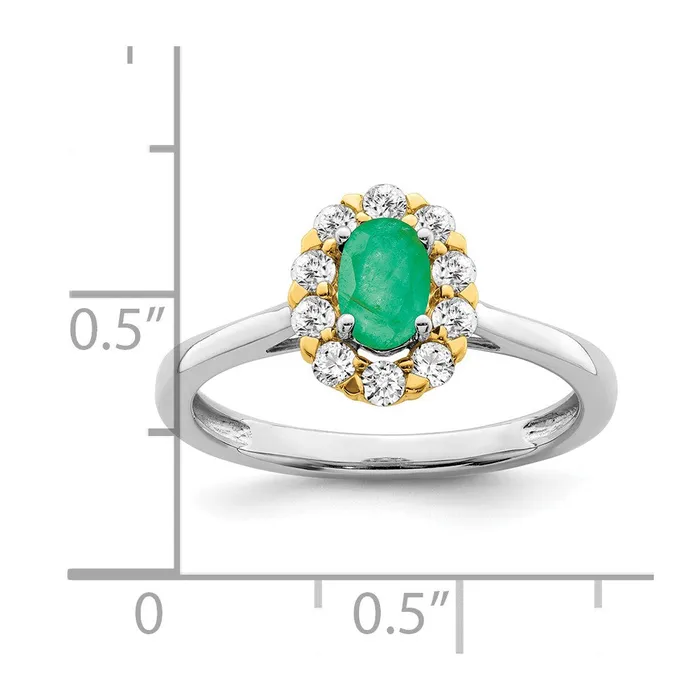 Rings Goldia 14k TwoTone Gold Emerald and Real Diamond Halo Ring