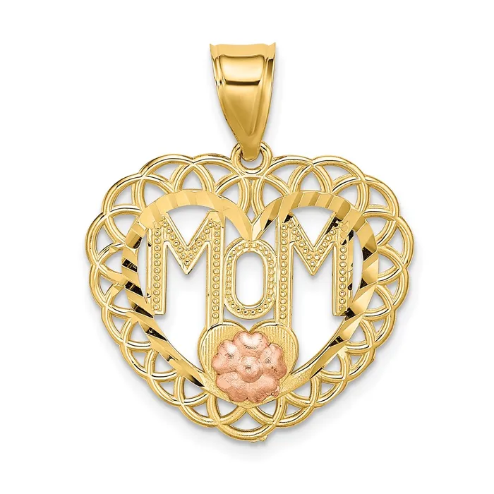 Rings Goldia 14k Twotone Gold MOM in Heart Frame Charm