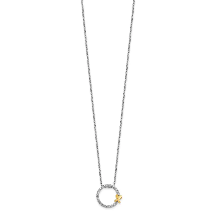 Rings Goldia 14k TwoTone Gold Real Diamond Butterfly on Circle Pendant
