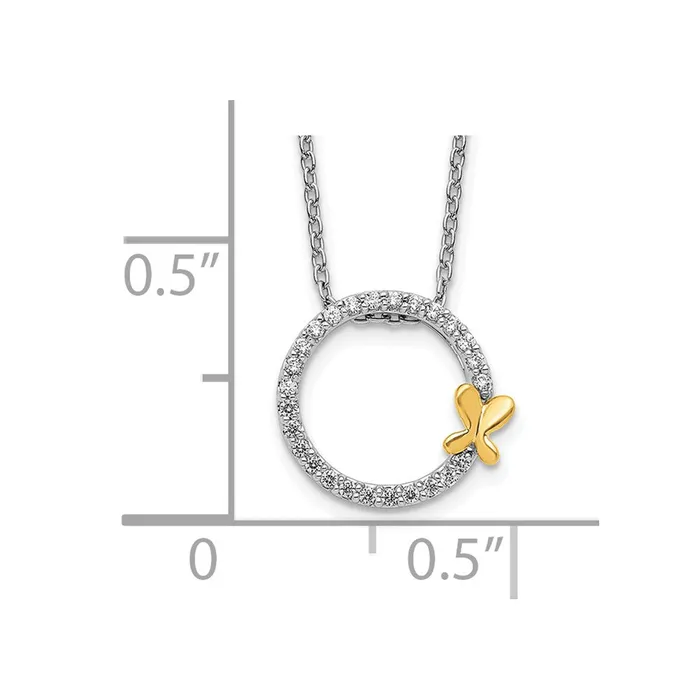 Rings Goldia 14k TwoTone Gold Real Diamond Butterfly on Circle Pendant