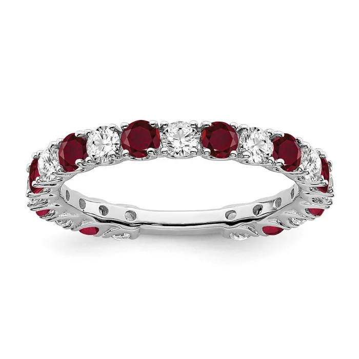 Rings Goldia 14k White Gold Created Ruby and Real Diamond Band
