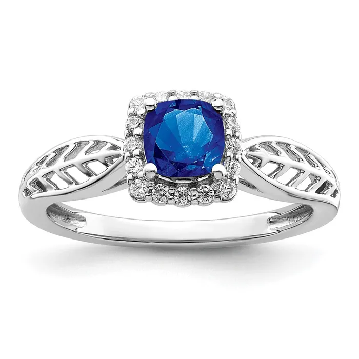 Rings Goldia 14k White Gold Polished Sapphire and Real Diamond Halo Ring Rings Goldia 14k White Gold Polished Sapphire and Real Diamond Halo Ring