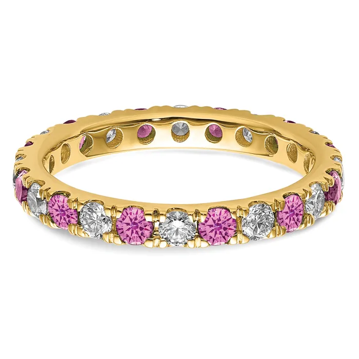 Rings Goldia 14k Yellow Gold 34 Ct Lab Grown Diamond VSSI G and Lab Created Pink Sapphire Eternity Band Ring