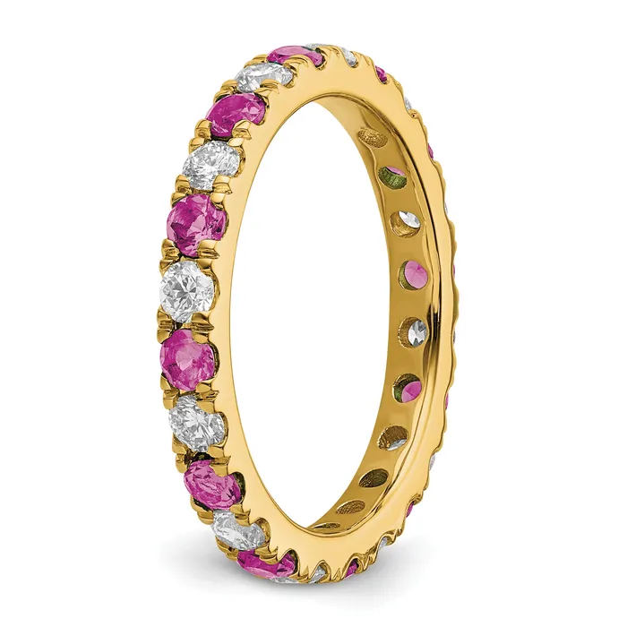Rings Goldia 14k Yellow Gold 34 Ct Lab Grown Diamond VSSI G and Lab Created Pink Sapphire Eternity Band Ring