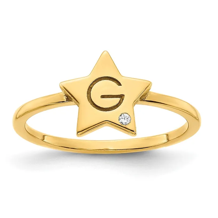Rings Goldia 14K Yellow Gold Initial Star with Real Diamond Signet Ring
