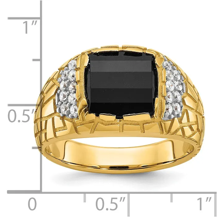 Rings Goldia 14k Yellow Gold Mens Onyx and 14 carat Diamond Nugget Complete Ring