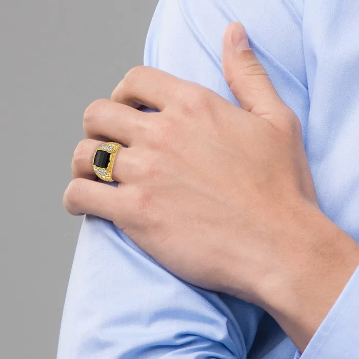 Rings Goldia 14k Yellow Gold Mens Onyx and 14 carat Diamond Nugget Complete Ring