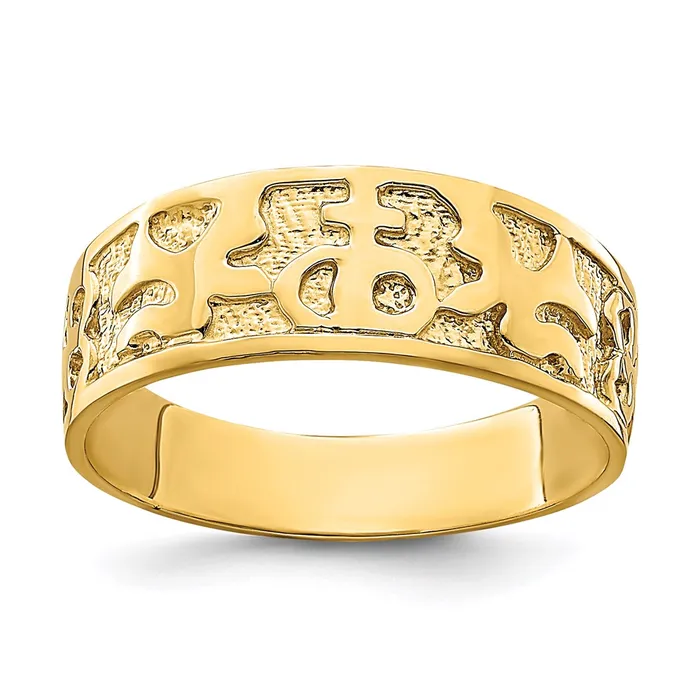 Rings Goldia 14K Yellow Gold Textured and Polished Dove Engraved Band