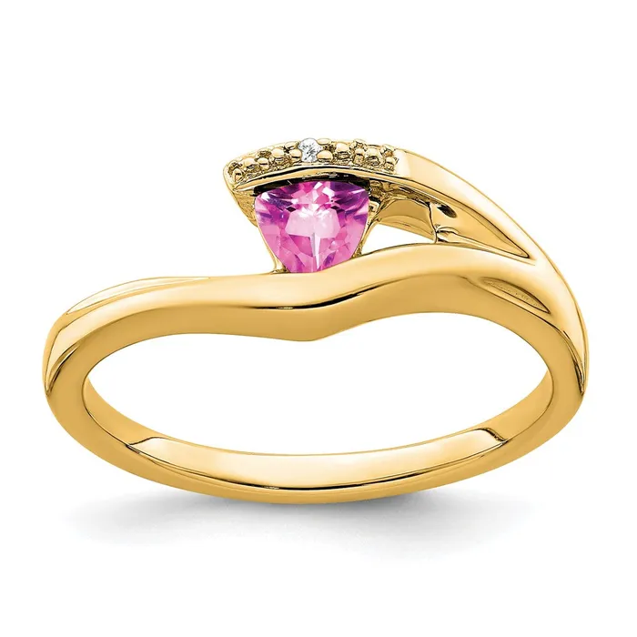 Rings Goldia 14K Yellow Gold Trillion Created Pink Sapphire and Real Diamond Ring