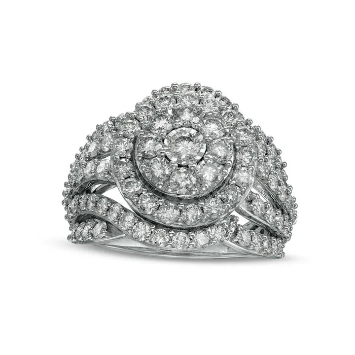Rings Goldia 30 CT TW Composite Natural Diamond MultiRow Ring in Solid 10K White Gold