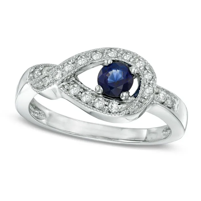 Rings Goldia 40mm Blue Sapphire and 020 CT TW Natural Diamond Infinity Ring in Solid 14K White Gold Rings Goldia 40mm Blue Sapphire and 020 CT TW Natural Diamond Infinity Ring in Solid 14K White Gold