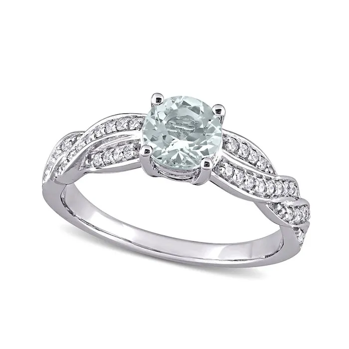 Rings Goldia 60mm Aquamarine and 025 CT TW Natural Diamond Twist Shank Ring in Solid 14K White Gold Rings Goldia 60mm Aquamarine and 025 CT TW Natural Diamond Twist Shank Ring in Solid 14K White Gold