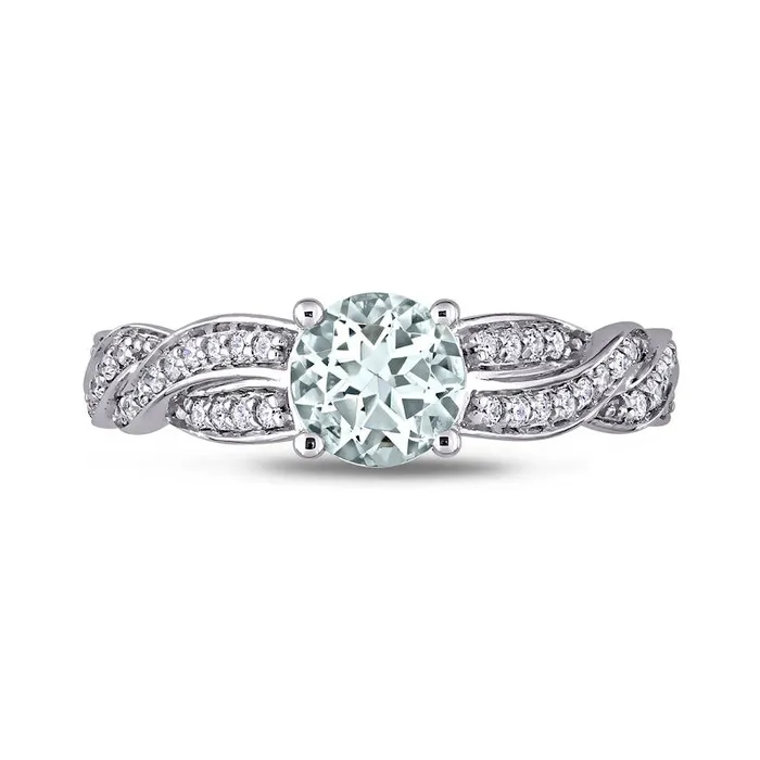 Rings Goldia 60mm Aquamarine and 025 CT TW Natural Diamond Twist Shank Ring in Solid 14K White Gold Rings Goldia 60mm Aquamarine and 025 CT TW Natural Diamond Twist Shank Ring in Solid 14K White Gold