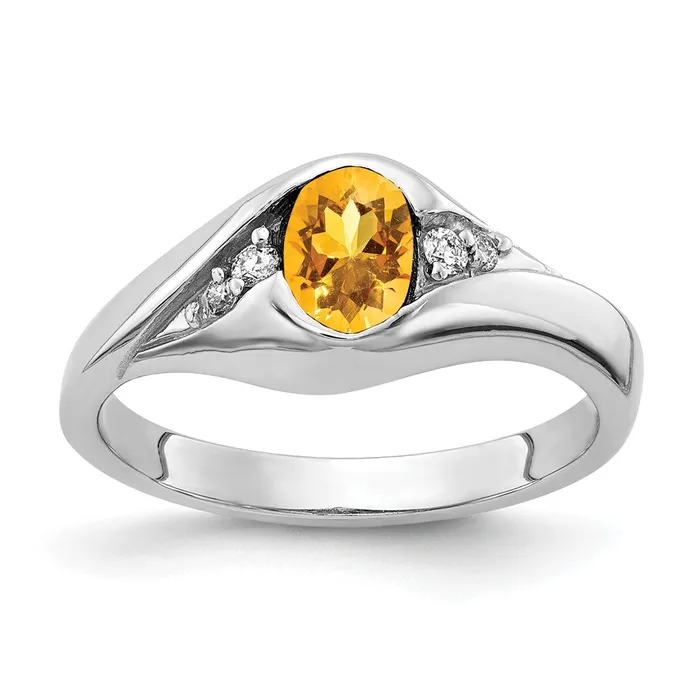 Rings goldiaca 14k White Gold 6x4mm Oval Citrine Checker VS Real Diamond ring Rings goldiaca 14k White Gold 6x4mm Oval Citrine Checker VS Real Diamond ring