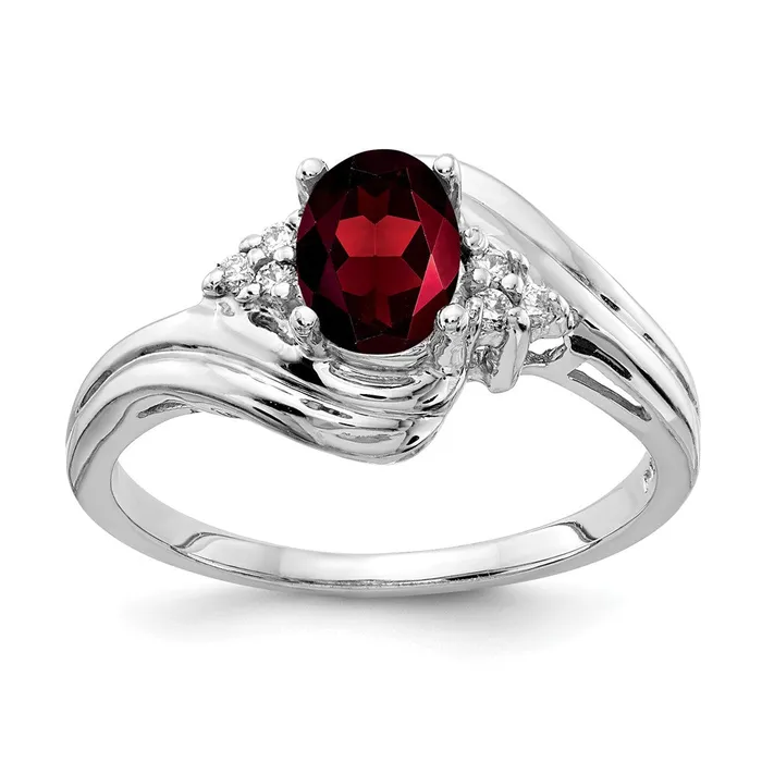 Rings goldiaca 14k White Gold 7x5mm Oval Garnet AAA Real Diamond ring