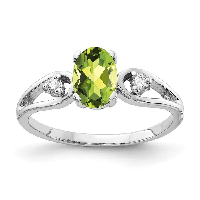 Rings goldiaca 14k White Gold 7x5mm Oval Peridot A Real Diamond ring