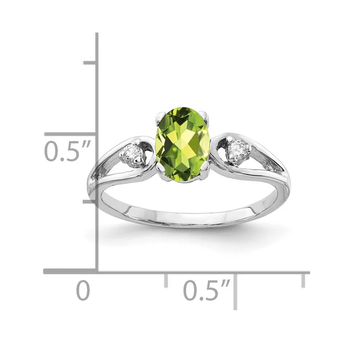 Rings goldiaca 14k White Gold 7x5mm Oval Peridot A Real Diamond ring