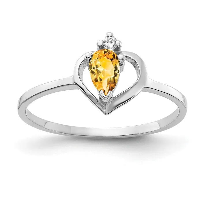 Rings Goldiacom 14k White Gold 5x3mm Pear Citrine VS Real Diamond ring