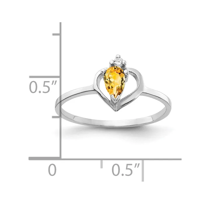 Rings Goldiacom 14k White Gold 5x3mm Pear Citrine VS Real Diamond ring
