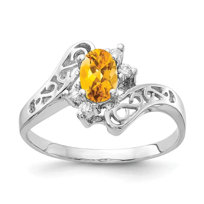 Rings Goldiacom 14k White Gold 6x4mm Oval Citrine Checker AA Real Diamond ring Rings Goldiacom 14k White Gold 6x4mm Oval Citrine Checker AA Real Diamond ring