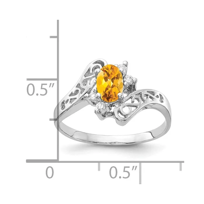 Rings Goldiacom 14k White Gold 6x4mm Oval Citrine Checker AA Real Diamond ring