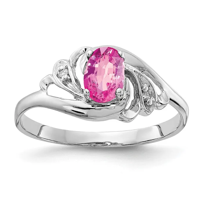 Rings Goldiacom 14k White Gold 6x4mm Oval Pink Sapphire AA Real Diamond ring Rings Goldiacom 14k White Gold 6x4mm Oval Pink Sapphire AA Real Diamond ring