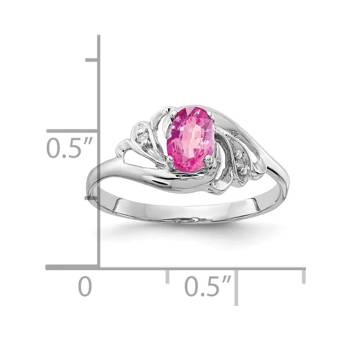 Rings Goldiacom 14k White Gold 6x4mm Oval Pink Sapphire AA Real Diamond ring