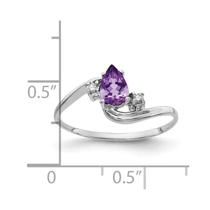 Rings Goldiacom 14k White Gold 6x4mm Pear Amethyst AA Real Diamond ring